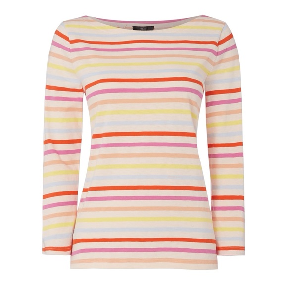 J. Crew Striped Boat Neck 3/4 Sleeve Top in Pink/Multicolor Size XXS - Picture 1 of 11